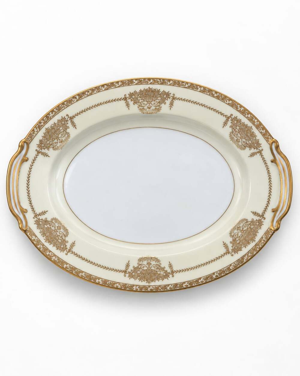 Vintage Noritake M Wreath Gold Gilt Double Handle Serving Platter 12" Japan